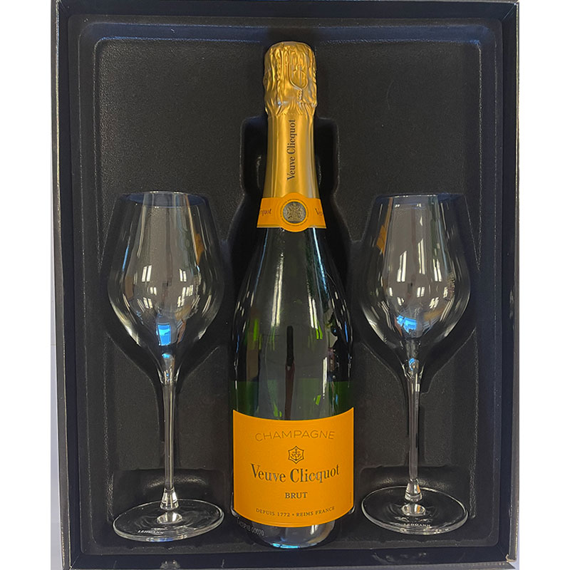 Veuve Clicquot Brut 75CL in Luxe Geschenkbox met 2 champagneglazen